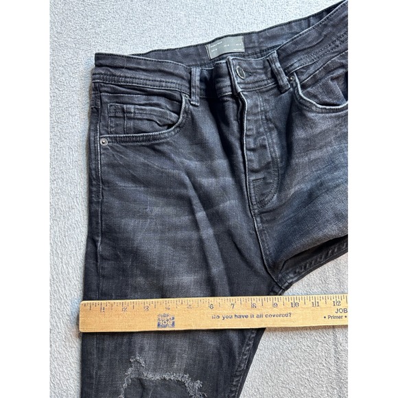 Zara Man Distressed Skinny Jeans Mens 30x26 Faded Black Denim Button Fly USA - Picture 11 of 14